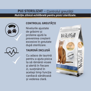 Wildfull Cat Sterilized, Light - Hrana uscata ultra-premium - Pui - 6kg - Img 3