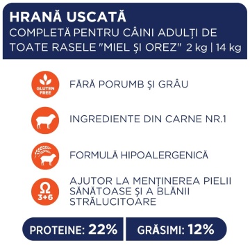 Club 4 Paws Adult All Breeds - Hrana uscata premium - Miel & Orez - 14kg - Img 4