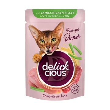 Delickcious Cat - Bucati de Miel, Pui & Fasole Verde in Aspic - 85g