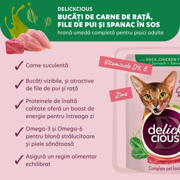 Delickcious Cat - Felii de Rata, Pui & Spanac in Sos - 85g - Img 2