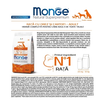 Monge Natural Superpremium Monoprotein Adult All Breeds - Rata si Orez - 12kg - Img 2