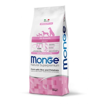 Monge Natural Superpremium Monoprotein Adult All Breeds - Porc si Orez - 12kg