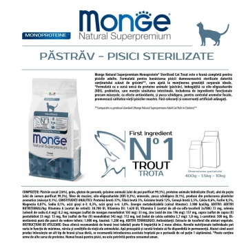 Monge Natural Superpremium Monoprotein Sterilised Cat - Pastrav - 1.5kg - Img 2