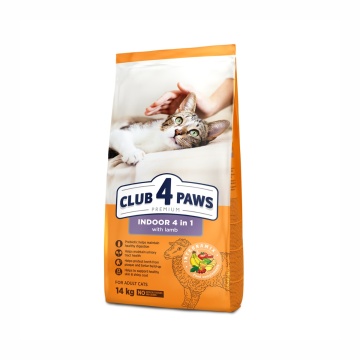 Club 4 Paws Premium Indoor - Hrana uscata 4-in-1 pentru pisici adulte - Miel - 14kg