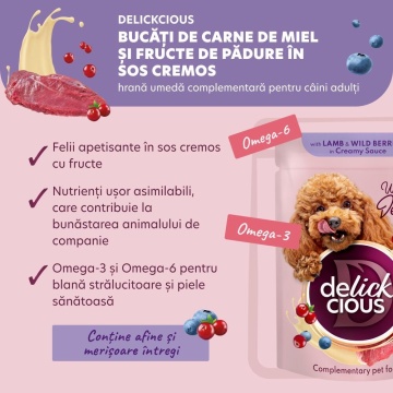 Delickcious Dog - Fulgi de Miel & Fructe de Padure in Sos Cremos - 80g - Img 3