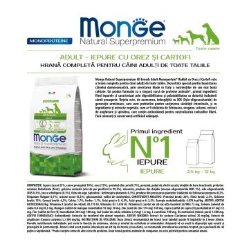 Monge Natural Superpremium Monoprotein Adult All Breeds - Iepure si Cartofi - 12kg - Img 2