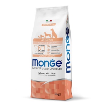 Monge Natural Superpremium Monoprotein Puppy & Junior All Breeds - Somon si Orez - 12kg