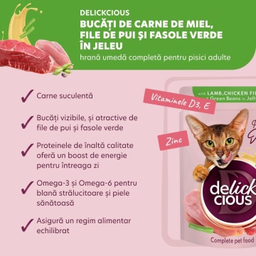 Delickcious Cat - Bucati de Miel, Pui & Fasole Verde in Aspic - 85g - Img 4