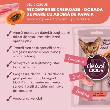 Delickcious Cat - Snack Cremos cu Dorada si Papaya - 4x15g - Img 3