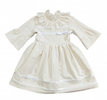 Rochie Miss Mignon ,din catifea cu dantela, alb crem,fete 2-7 ani