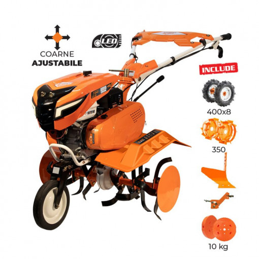 Motosapa RURIS 7500 ACC4 + roti cauciuc 4.00-8+plug+adaptor+roti metalice 350 fara manicot+set contragreutati 10kg 7 CP