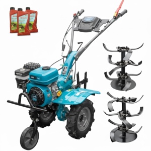 Motocultor DKD 100B, motor 7 CP, benzina, 2+1 viteze, latime lucru 50-87 cm, freze, roti cauciuc 4.00x8"