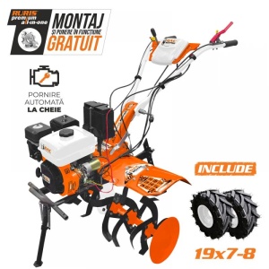 Motocultor RURIS DAC185 PRO + roti cauciuc 19x7-8, Putere 8.5 CP, Pornire la cheie si demaror, Carcasa transmisie fonta nodulara, Model 2026