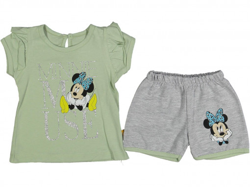 Compleu tricou si pantaloni scurti, Minnie Mouse, Verde, 9-24 luni