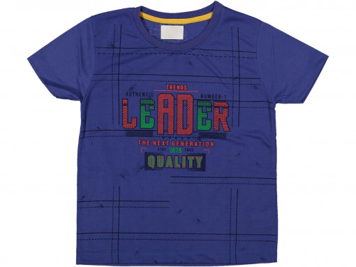 Tricou LEADER pentru baieti, 100% Bumbac Albastru, 8-12 ani