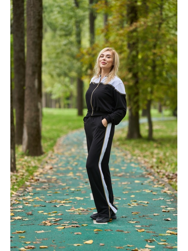 Trening Negru cu Fermoar, 100% Bumbac, Hanorac si Pantaloni, Pentru Mamici