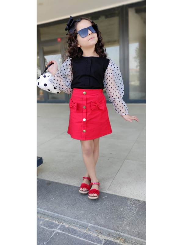 Compleu Bluza si Fusta pentru fete, Rosu