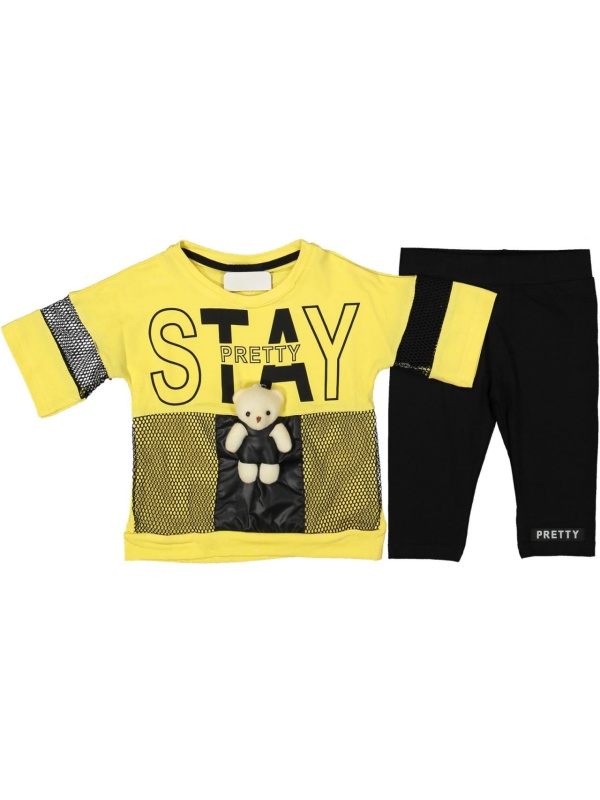 Compleu Stay Pretty pentru fetite, 100% Bumbac Galben, 2-5 ani