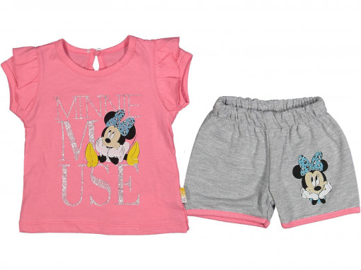 Compleu tricou si pantaloni scurti, Minnie Mouse, Corai, 9-24 luni