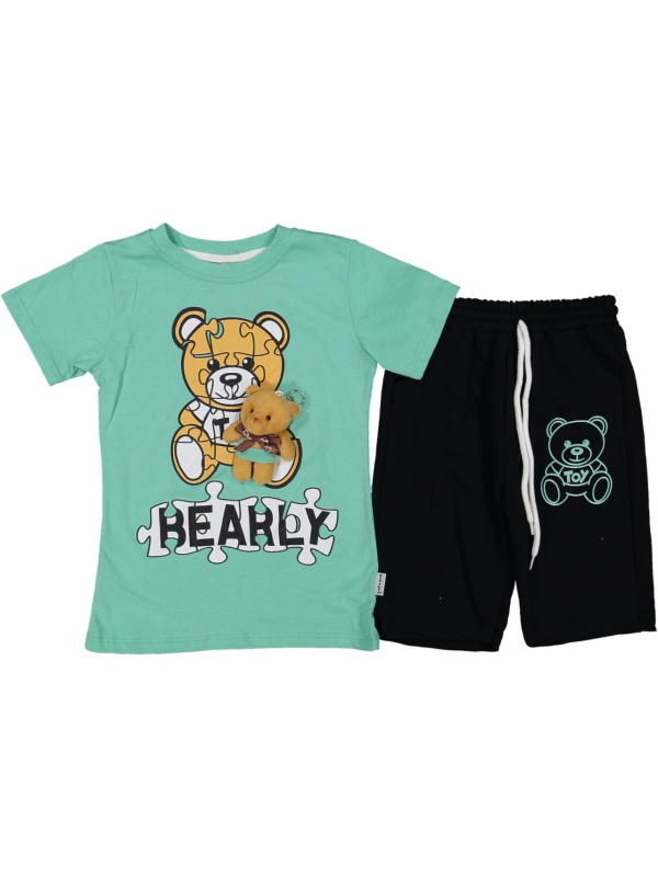 Compleu Turcoaz, Bearly, 2 Piese, 100% Bumbac, Pentru Baietei, 3-6 ani