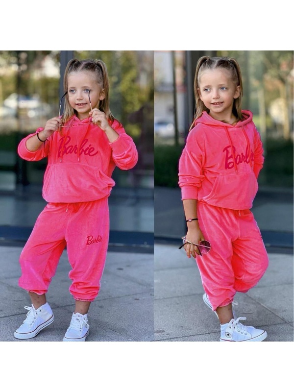 Trening Barbie, din Catifea, Pentru Fete, Roz Aprins, 3-8 Ani