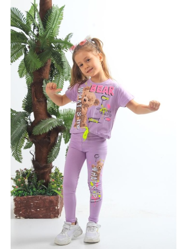 TRICOU SI COLANTEI BEAR PENTRU FETITE, 100% BUMBAC MOV