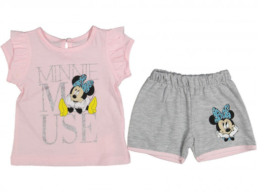 Compleu tricou si pantaloni scurti, Minnie Mouse, Roz,Bumbac 100%, 9-24 luni