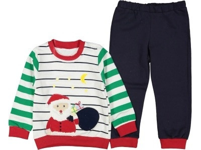 Compleu Mos Craciun, Bluza si Pantaloni, Pentru Copii, Bleumarin-Verde, 2-4 ani