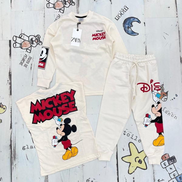 Trening Crem, Mickey Mouse, 2 Piese, Bluza si Pantaloni, Pentru Copii, Bumbac 100%, 3-7 ani