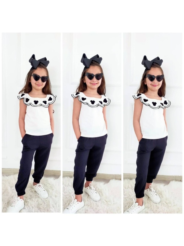 TRICOU LOGO MINNIE SI PANTALON PENTRU FETITE, NEGRU