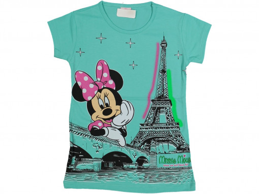 Tricou Turcoaz, Minnie Mouse in Paris, 100% Bumbac, Pentru Fetite, 9-12 ani