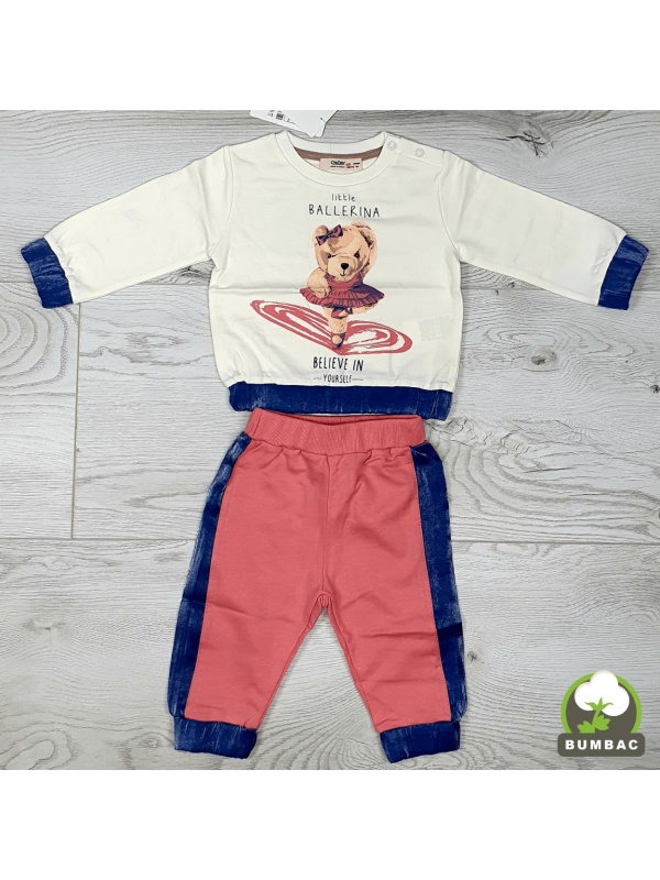 Compleu fetita Mica balerina ursulet, 100% bumbac,roz