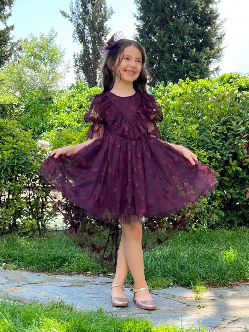 Rochita Eleganta cu fluturasi pentru fetite, Mov, 6-9 ani