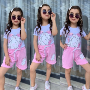 Compleu 2 piese Unicorn pentru fete, 100% Bumbac Alb, 4-10 ani