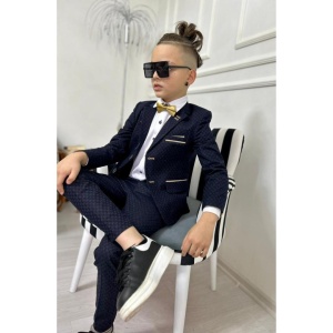 Compleu Luxury Baieti 4 Piese, Sacou, Camasa, Pantalon si Papion, Bleumarin - Img 1