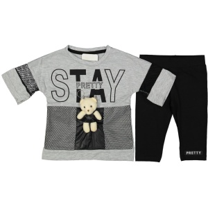 Compleu Stay Pretty pentru fetite, 100% Bumbac GRI, 2-5 ani