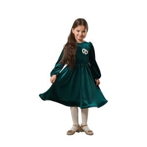 Rochita cu Inimioare, Verde, din Catifea Super Soft, Pentru Fetite, 4-12 Ani - Img 2
