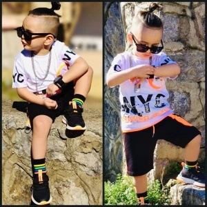 Compleu 2 piese Power Boys, 100% Bumbac Alb, 4-10 ani