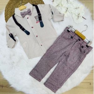 Compleu Rosu, Bemo, 4 Piese, Camasa, Pantaloni Rosi, Bretele si Papion, Pentru Baieti, 2-9 ani
