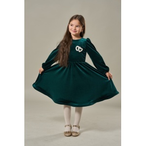 Rochita cu Inimioare, Verde, din Catifea Super Soft, Pentru Fetite, 4-12 Ani - Img 3