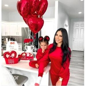 Set Mama & Fiica, Catifea Super Soft, Rosu