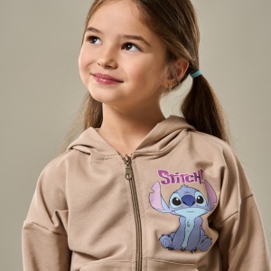 Trening Crem, Stitch, 100% Bumbac, 2 Piese, Hanorac cu Gluga si Fermoar, si Pantaloni, Pentru Copii, 4-12 Ani - Img 5