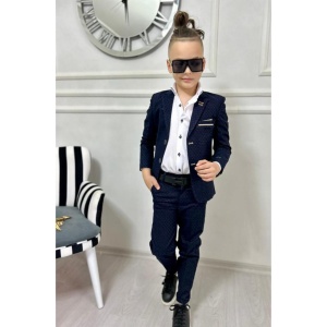 Compleu Luxury Baieti 4 Piese, Sacou, Camasa, Pantalon si Papion, Bleumarin - Img 3