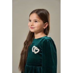 Rochita cu Inimioare, Verde, din Catifea Super Soft, Pentru Fetite, 4-12 Ani - Img 4
