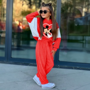 Trening Minnie si Mickey Mouse Rosu, Catifea Super Soft, Fete 2-12 Ani - Img 2