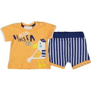 Compleu 2 piese pentru copii BESIDE THE SEA, 100% Bumbac Portocaliu, 9-24 luni