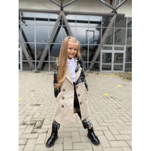 Compleu 4 Piese, Paltonas Crem, Pantaloni, Camasa si Curea, Pentru Fete