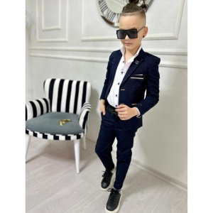 Compleu Luxury Baieti 4 Piese, Sacou, Camasa, Pantalon si Papion, Bleumarin - Img 4
