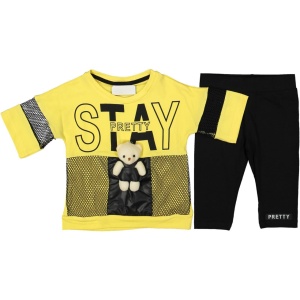 Compleu Stay Pretty pentru fetite, 100% Bumbac Galben, 2-5 ani