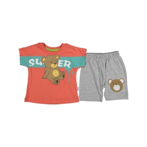 Compleu tricou si pantalon Ursulet Super, Portocaliu, 9-24 luni